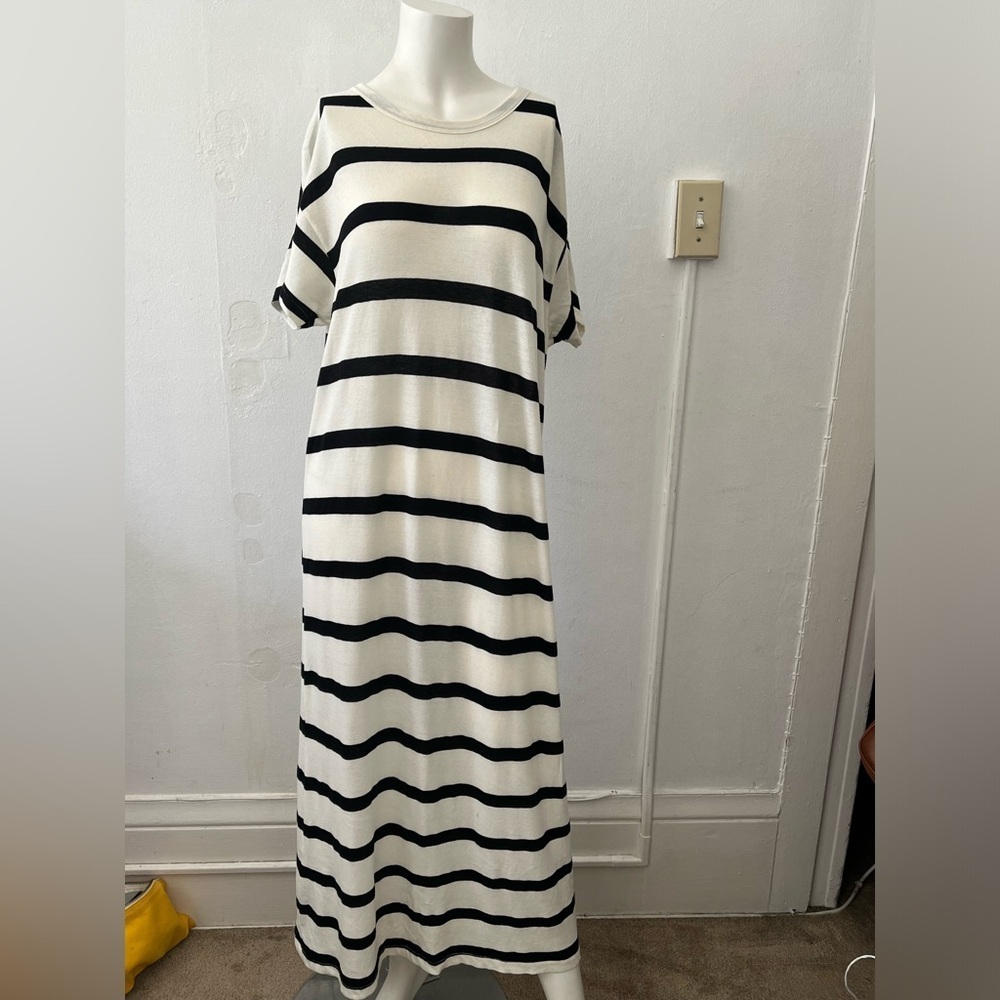The Great the boxy Black White Stripe cotton crew neck pullover tshirt dress S